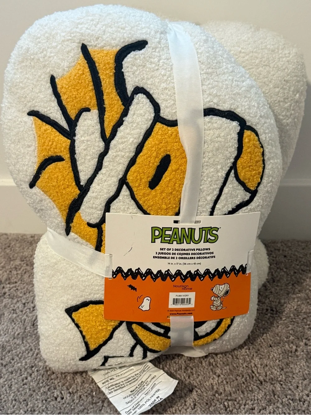 Peanuts White, Yellow & Black Woodstock & Snoopy Accent Pillow Duo